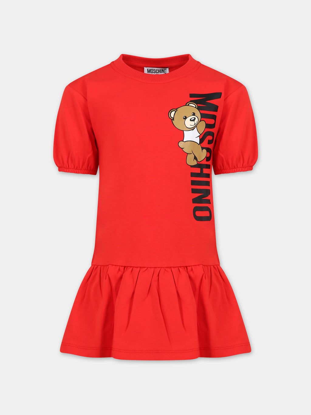 Red dress for girl with Teddy Bear and logo